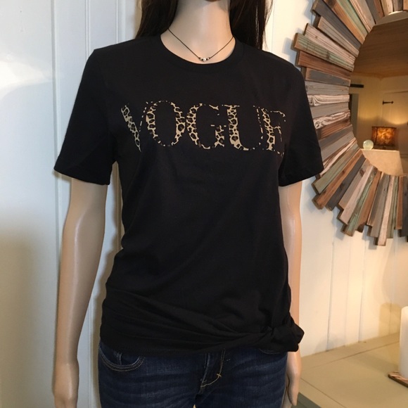 BLACK T~SHIRT WITH “VOGUE” IN LEOPARD A LEOPARD PRINT 100% COTTON - Picture 6 of 8